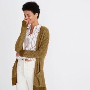 Madewell Ryder Summer Olive Striped Open Front Cardigan Sweater Size XXS
